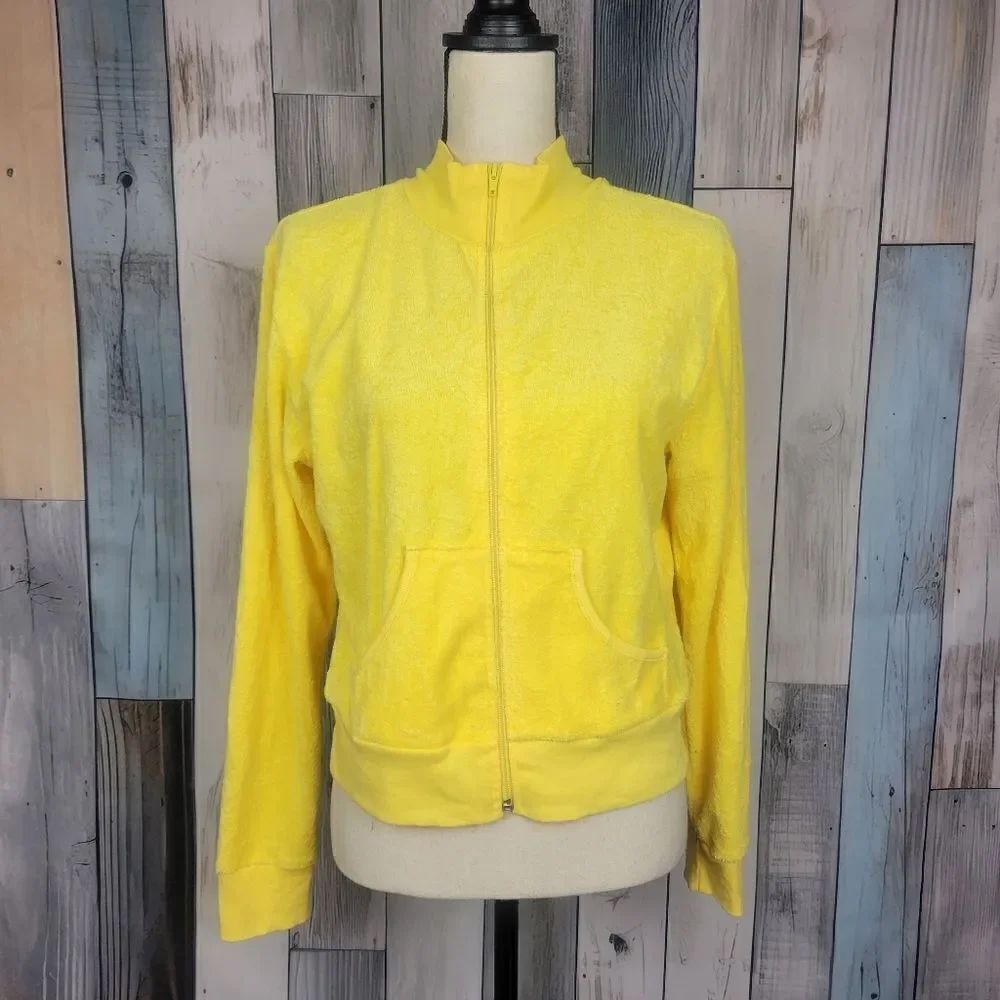 Vintage Yellow Terrycloth Zip Up Jacket size Small